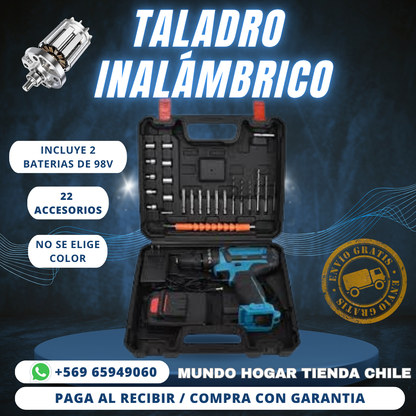 PACK DE TALADRO DE DOS BATERIAS DE 96V Y KIT DE HERRAMIENTAS DE 42 PIEZAS