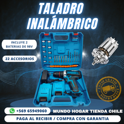 PACK DE TALADRO DE DOS BATERIAS DE 96V Y KIT DE HERRAMIENTAS DE 42 PIEZAS